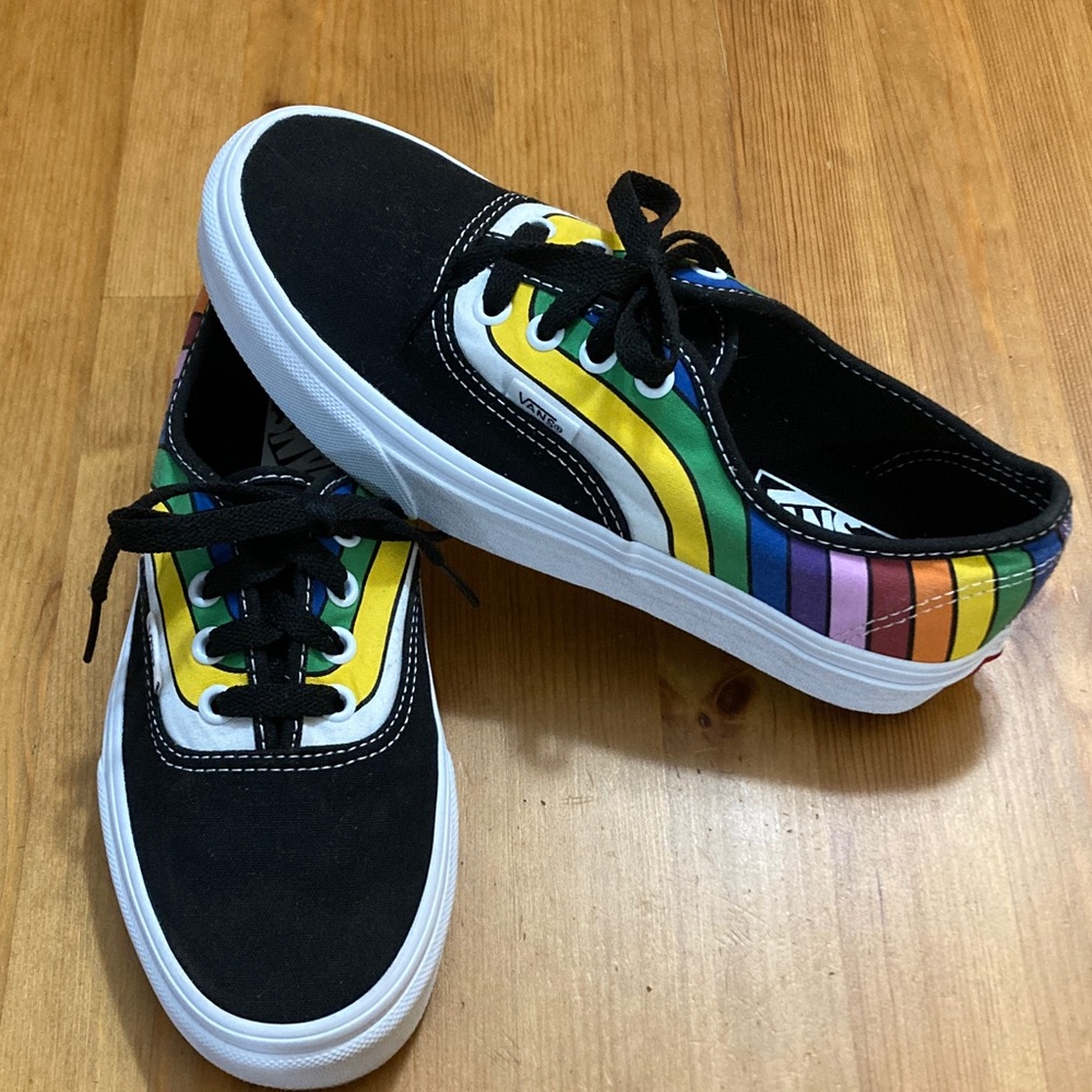 Vans Black Sneakers with Rainbow Stripes
